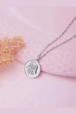 Carlton London Women Rhodium-Plated CZ Studded Pendant with Chain