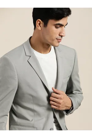 Invictus Men Grey Slim Fit Solid Single-Breasted Casual Blazer