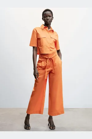 MANGO Women Cotton Pleated Culottes With Belt