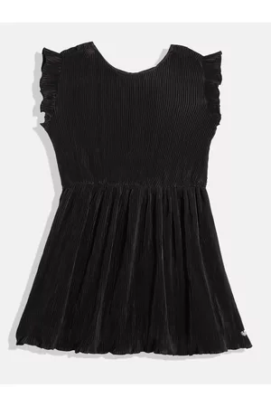 Ralph Lauren Girls Accordion Pleats Flutter Sleeves Fit & Flare Dress