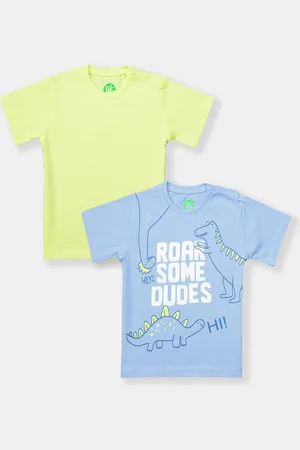 YK Infant Boys Pack Of 2 Typography Printed Pure Cotton T-shirt