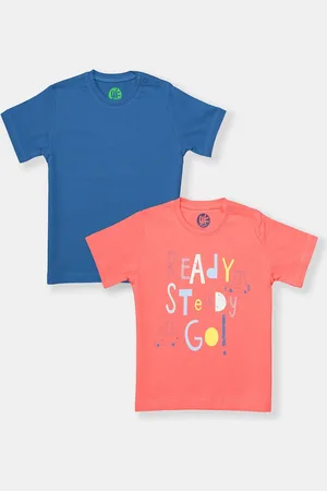 YK Infant Boys Pack Of 2 Typography Printed Pure Cotton T-shirt