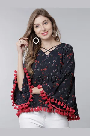 Tokyo Talkies Women Navy Blue Printed Peplum Top
