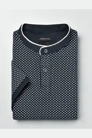 Invictus Men Navy & White Printed Mandarin Collar T-Shirt