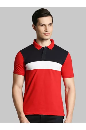 Parx Men Red & White Colourblocked Polo Collar Regular-Fit T-shirt