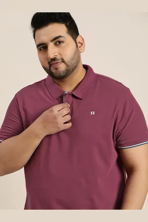 Sztori Men Plus Size Burgundy Pure Cotton Solid Polo Collar T-shirt