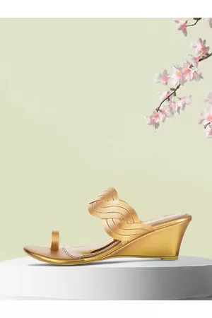 All Things Mochi Women Gold-Toned Woven Design Sandals