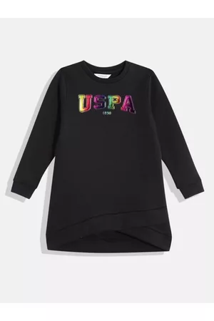 Ralph Lauren Girls Brand Logo Print Cuffed Sleeves Knitted T-shirt Dress