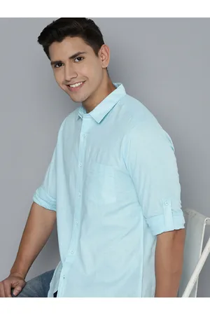 HERE&NOW Men Turquoise Blue Slim Fit Casual Shirt