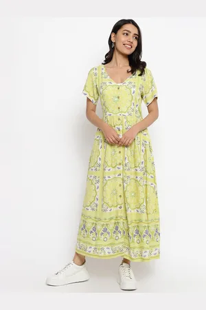 Fabindia Floral Printed V-Neck Midi Fit & Flared Dress