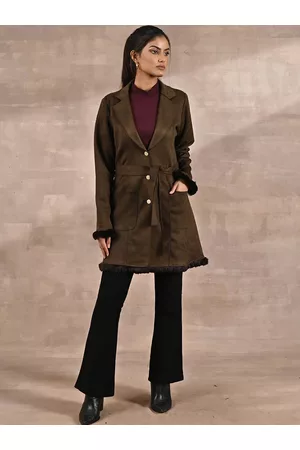 Lakshita Women Suede Regular Fit Trench Coat