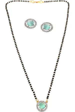 Jewar Mandi Silver Gold-Plated CZ-Studded & Beaded Mangalsutra with Earrings