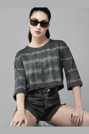 Roadster The Lifestyle Co. Tie and Dye Printed Crop Boxy T-shirt