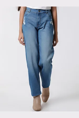 KATE & OSCAR Girls Low Distress Light Fade Non Stretchable Cotton Jeans