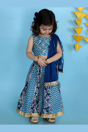 KID1 Girls Printed Ready to Wear Gotta Patii Cotton Lehenga & Blouse With Dupatta