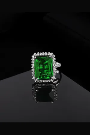 ESTELE Rhodium-Plated CZ-Studded Adjustable Finger Ring