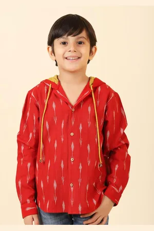 Fabindia Boys Red Printed Cotton Casual Shirt