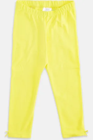 Pantaloons Girls Yellow Solid Pure Cotton Ankle Length Leggings
