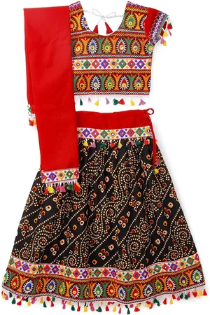 Banjara Girls Embroidered Ready to Wear Cotton Lehenga & Blouse With Dupatta