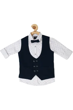 CAVIO Boys Navy Printed Shirt with Waistcoat