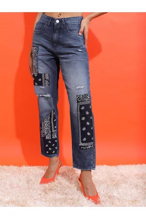 Tokyo Talkies Women Blue Wide Leg Mildly Distressed Heavy Fade Jeans