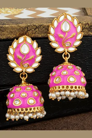 Alamod Gold-Plated Kundan Dome Shaped Jhumkas Earrings
