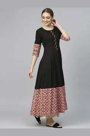 IDALIA Women Black & Pink Jaal Printed Anarkali Kurta