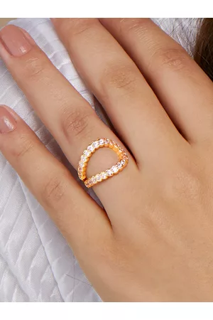 MINUTIAE Gold-Plated Crystal-Studded Adjustable Finger Ring
