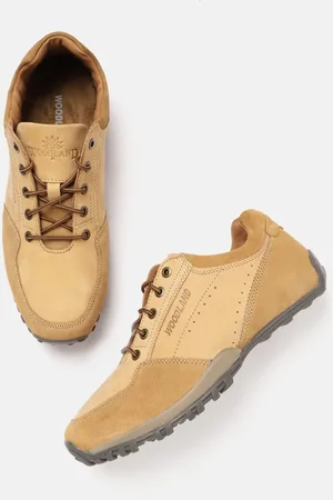 Woodland Men Camel Brown Leather Sneakers