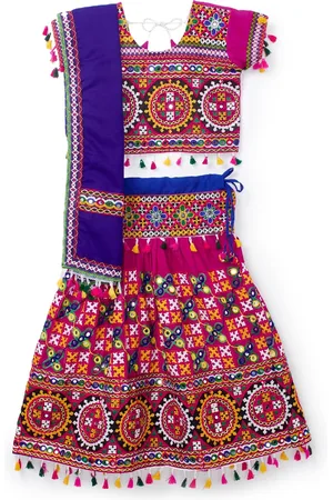 Banjara Girls Kutchi Embroidered Cotton Ready to Wear Lehenga & Blouse With Dupatta