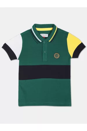 Ralph Lauren U S Polo Assn Kids Boys Green Striped Polo Collar Applique T-shirt