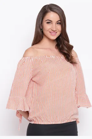 Mayra Striped Off-Shoulder Crepe Bardot Top