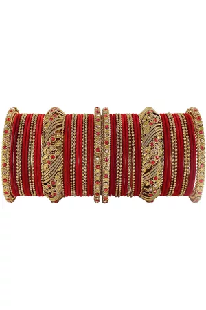 NMII 46 Pcs Zircon Gemstone Studded & Beaded Antique Bangles