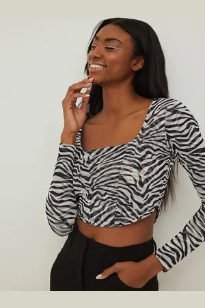 NA-KD Women Black & White Zebra Print Crop Top