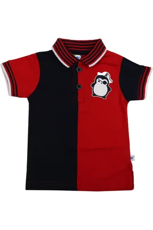 V-Mart Kids Red Polo Collar Raw Edge T-shirt