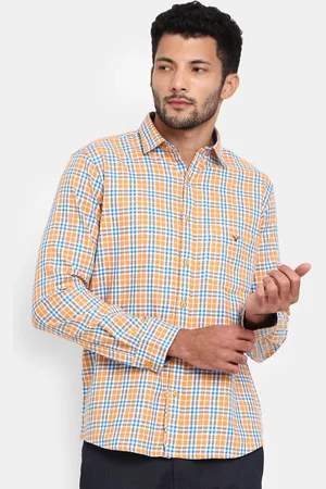 V-Mart Men Orange Regular Fit Gingham Checked Cotton Casual Shirt