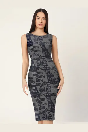 KERI PERRY Typography Printed Sleeveless Bodycon Dress