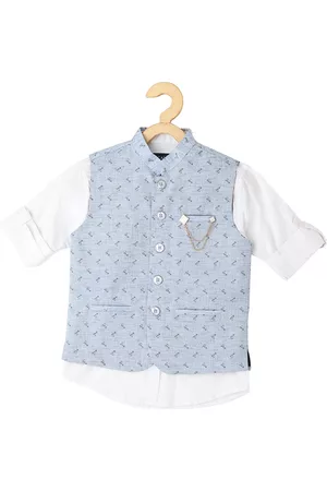 CAVIO Boys Printed Cotton Nehru Jackets With Shirt