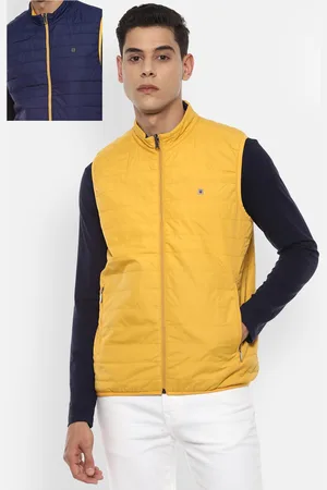 Louis Philippe Men Navy Blue & Yellow Reversible Padded Jacket
