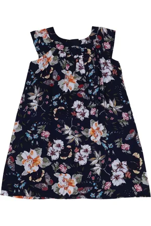 Doodle Girls Floral Printed Pleated Satin A-Line Dress