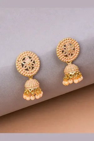 HOUSE OF ARLI Gold-Plated Beaded Circular Jhumkas Earrings