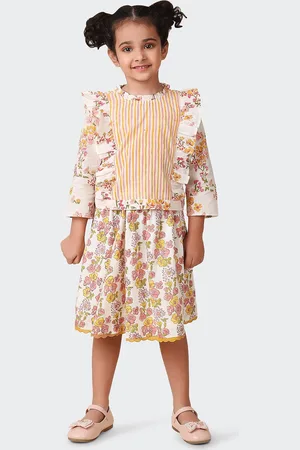 Fabindia Girls Printed Pure Cotton Top with Skirt