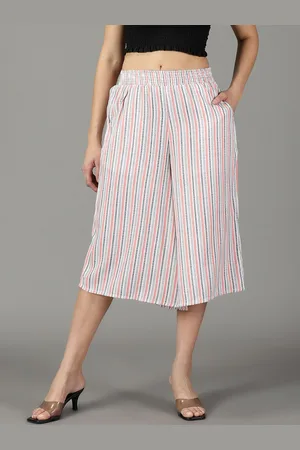 SHOWOFF Women Striped Relaxed Flared High-Rise Culottes Trousers