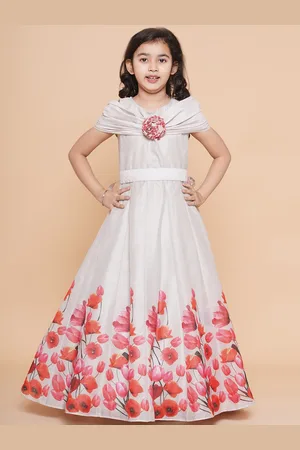 Bhama Girls Floral Printed Self Design Fit & Flared Maxi Dress