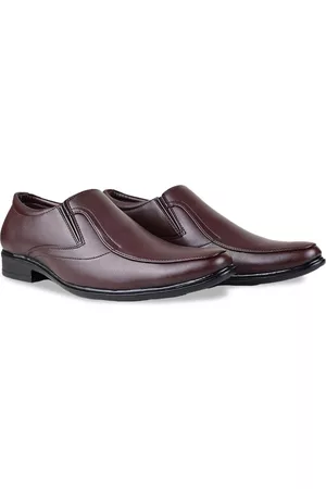 HikBi Men Brown Leather Formal Slip-Ons