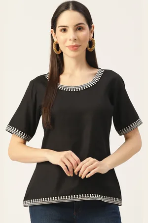 MissKurti Women Black & White Solid Tunic with Embroidered Detail