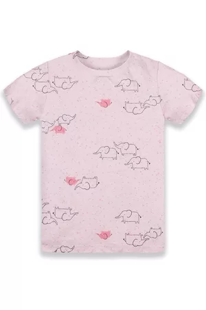 KiddoPanti Girls Conversational Printed Cotton T-shirt