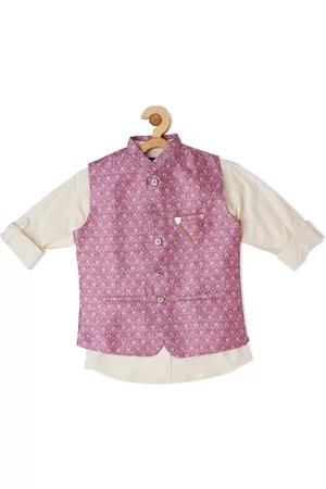CAVIO Boys Digital Jacquard Printed Nehru Jacket with Shirt