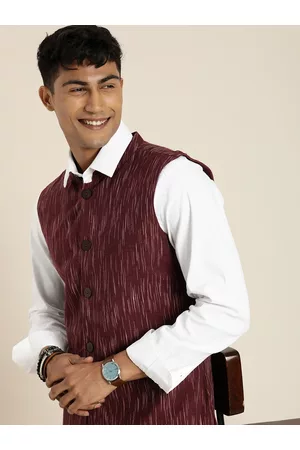 Taavi Men Ikat Pure Cotton Mandarin Collar Nehru Jacket