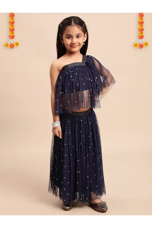 Ahalyaa Girls Black Layered Gotta Patti Kurti with Skirt